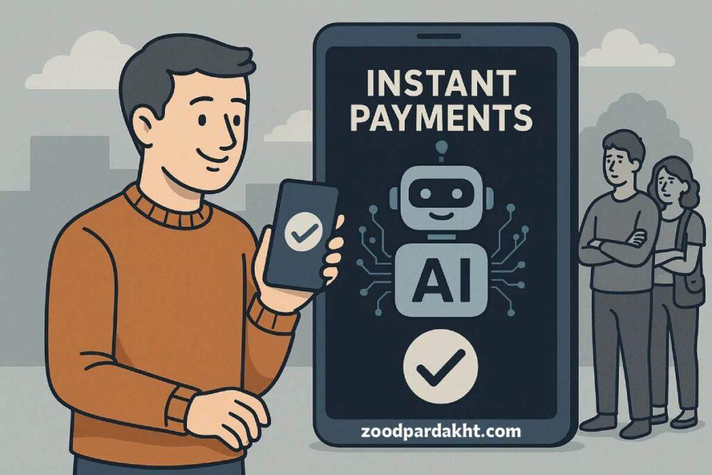 زودپرداخت-zoodpardakht/تصویر کارتونی از پرداخت‌های آنی با هوش مصنوعی